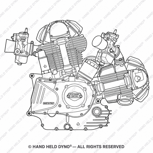 Ducati Mille Bosch engine line drawing — 1254 × 1254 px.