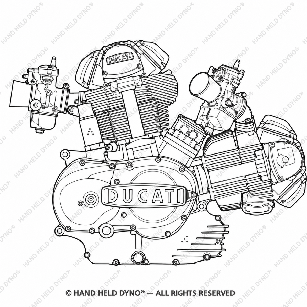 Ducati Roundcase engine line drawing — 1254 × 1254 px.