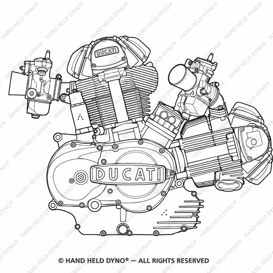 Ducati Roundcase engine line drawing — 1254 × 1254 px.