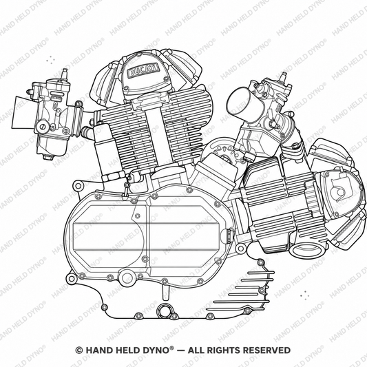 Ducati 860 Squarecase Electronica engine line drawing — 1254 × 1254 px.