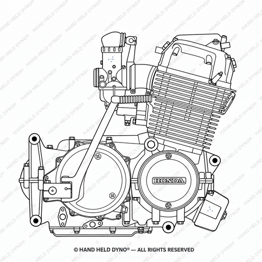 Honda SOHC CB750 four-cylinder motorcycle engine illustration