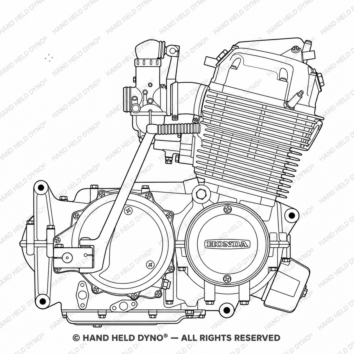 Honda SOHC CB750 four-cylinder motorcycle engine illustration