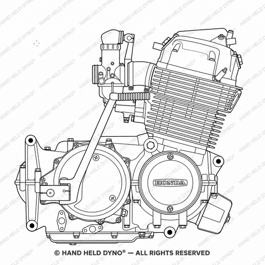 Honda SOHC CB750 four-cylinder motorcycle engine illustration