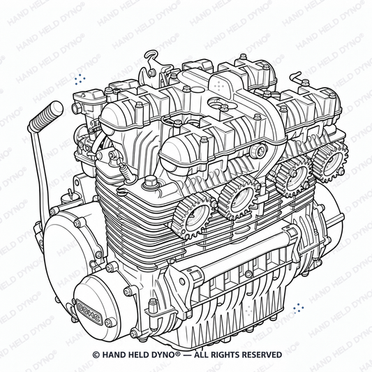 Kawasaki Z1 900 and 1000 engine line drawing — 1254 × 1254 px.